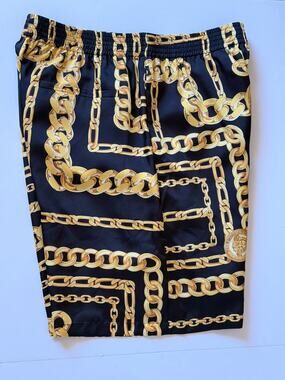 Versace Medusa Chain Print Twill Shorts Black Gold Men 34 US (IT 50) 1023185 NWT